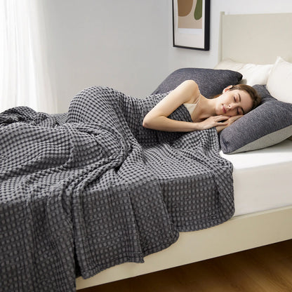Cooling Bamboo Waffle Blanket, Lightweight Breathable Throw for Hot Sleepers