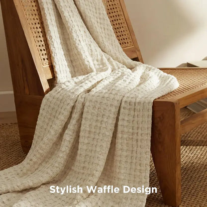 Cooling Bamboo Waffle Blanket, Lightweight Breathable Throw for Hot Sleepers