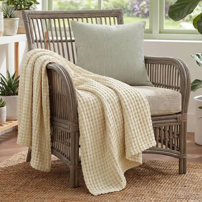 Cooling Bamboo Waffle Blanket, Lightweight Breathable Throw for Hot Sleepers