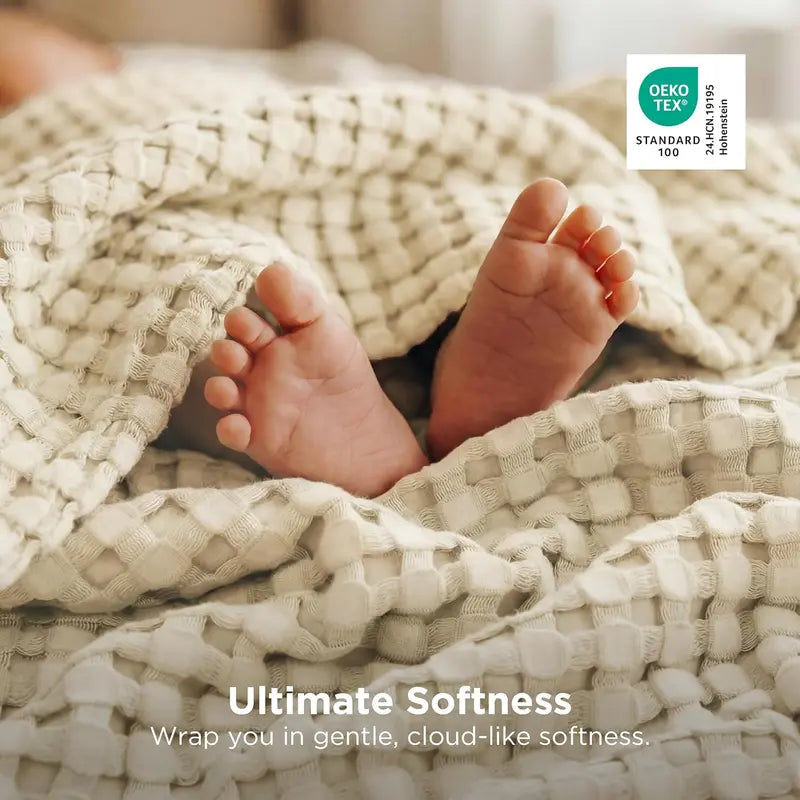 Cooling Bamboo Waffle Blanket, Lightweight Breathable Throw for Hot Sleepers